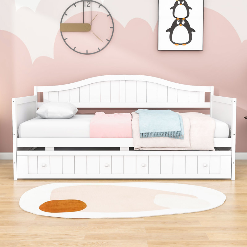 Niesha Twin Size Wooden Daybed with Trundle, White