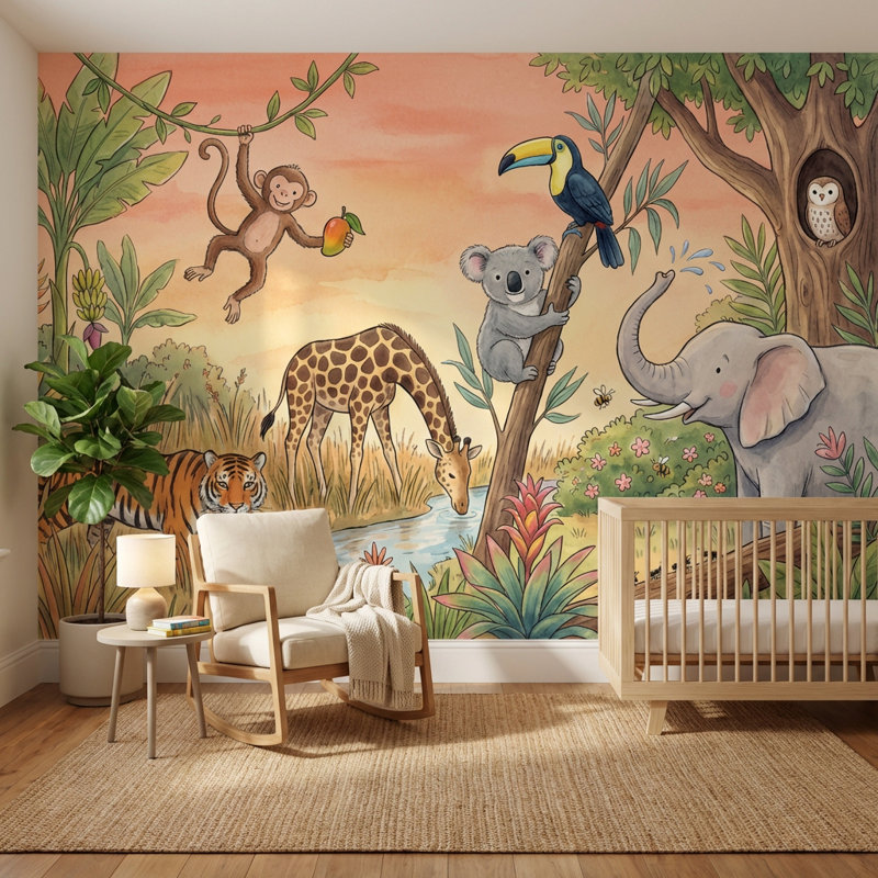 Papier peint Jungle Safari, Non tissé, 140 po x 108 po