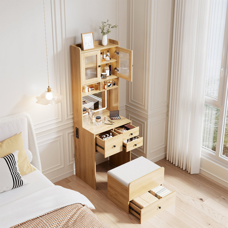 Dressing Table with Mirror, Yellow