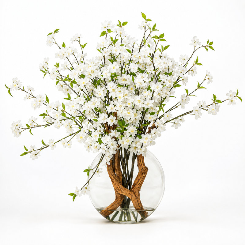 Faux Floral in Vase, White
