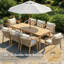 Ensemble repas 8 personnes en bois d'acacia avec trou pour parasol