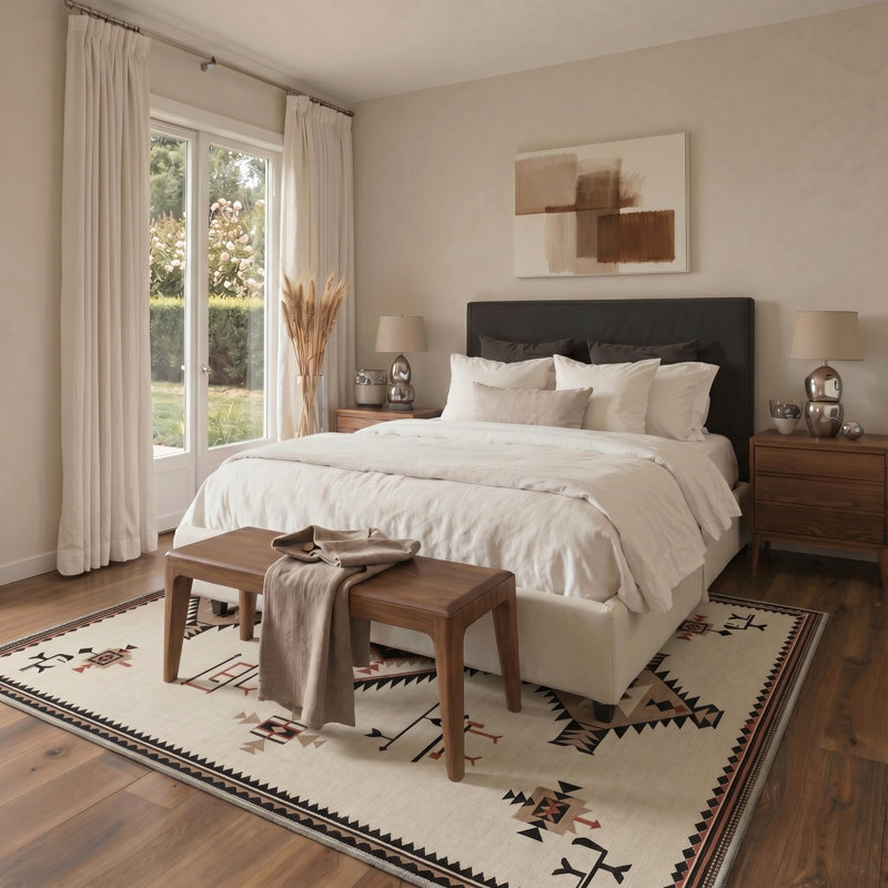 Abrahamson Mirage Geometric Machine Washable Beige / Brown Indoor Area Rug with Non-Slip Backing, Rectangle 5' x 7'