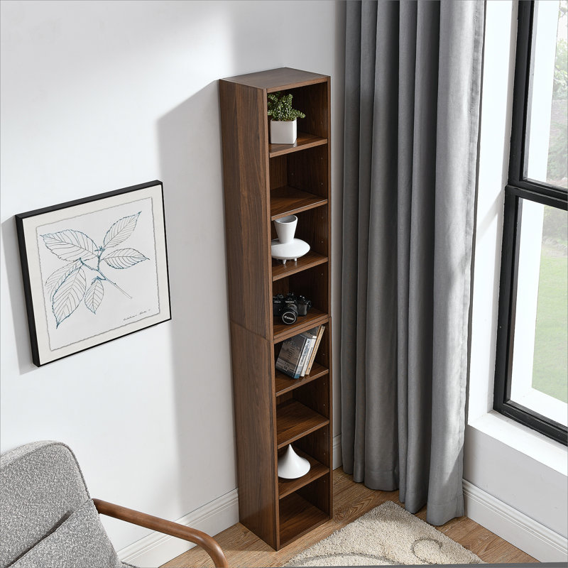 8-Tier Media Tower Rack, CD DVD Slim Storage Cabinet with Adjustable Shelves, Tall Narrow Bookcase Display Bookshelf for Home Office,Multi-functional double-decker bookcase