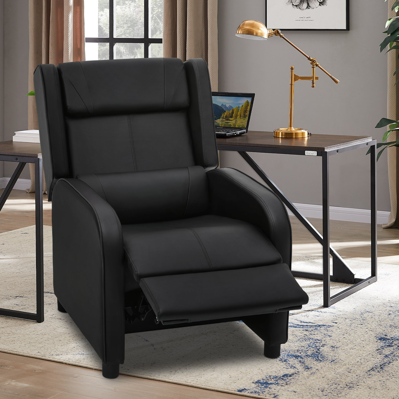 Magshion Massage Gaming Chair Recliner, PU Leather Adjustable Reclining Gaming Chair Sofa with Footrest, Lumbar Support and Headrest for Living Room