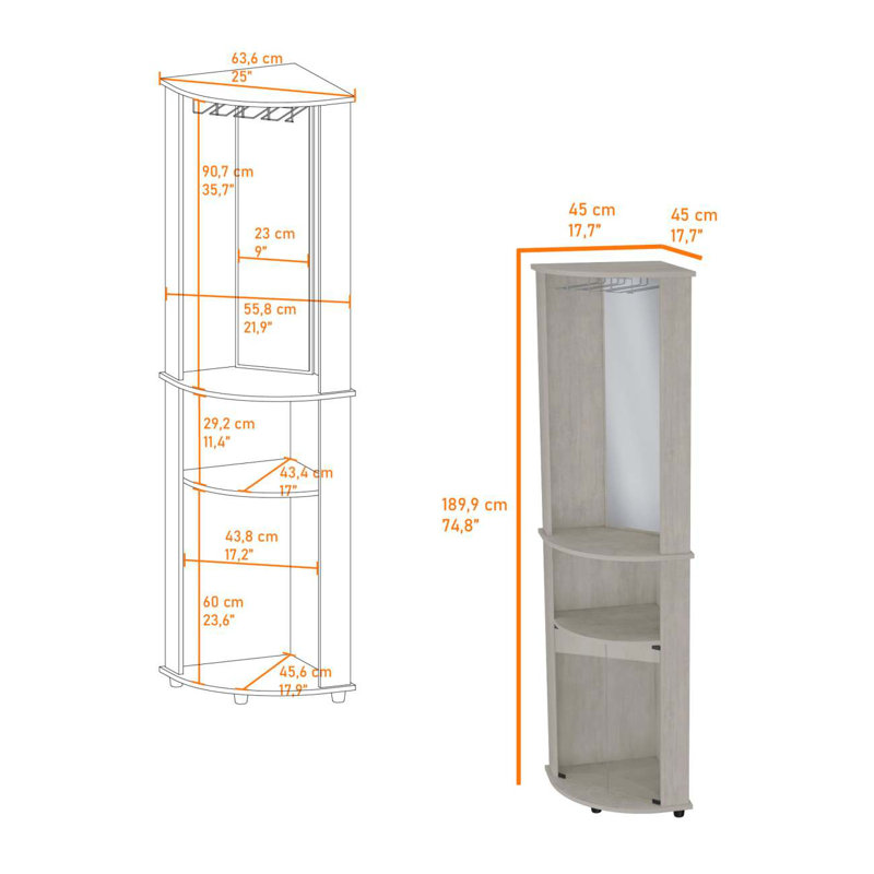 Jared 3-Tier Shelf Bar Cabinet Accent Cabinet Modern Storage Cabinet, Light Gray