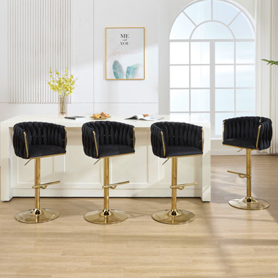 Ensemble de 4 tabourets de bar pivotants 360 ° en velours, tabouret de bar moderne à hauteur de comptoir réglable avec repose-pieds et tabourets élégants pour comptoir de cuisine