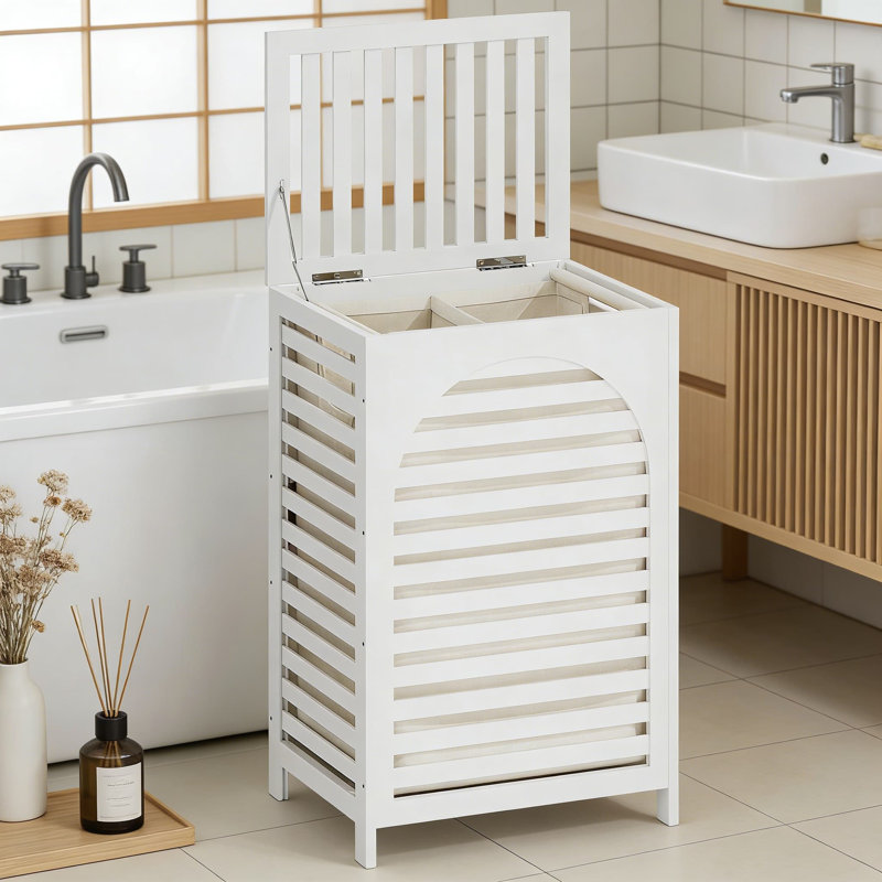 Panier à linge avec couvercle et sacs de lavage amovibles, grand panier à linge en bambou imperméable avec poignées pour l'organisation à la maison