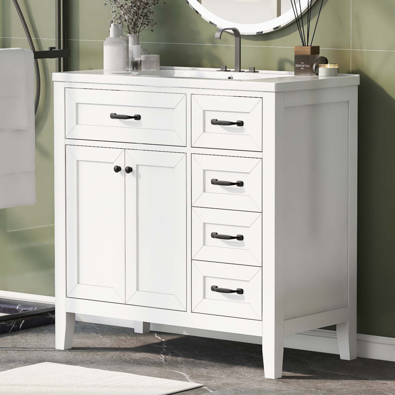 Meuble-lavabo 36 po avec lavabo, Blanc, Noir, noir, noir, noir