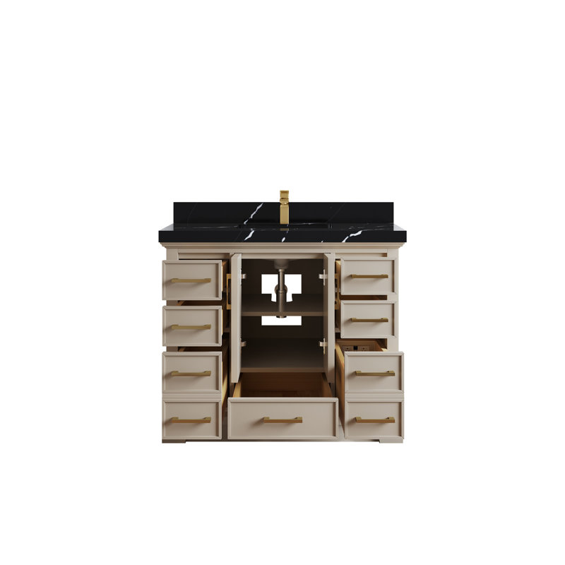 Charlotte 42'' Single Bathroom Vanity with Quartz Top, Black