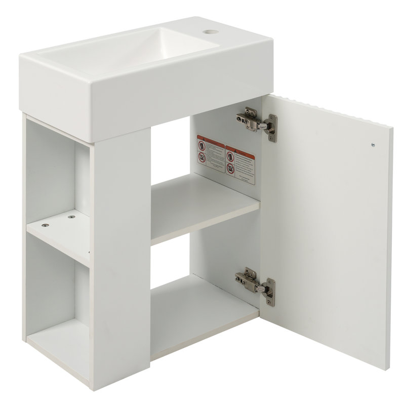 Meuble-lavabo flottant moderne de 18,5 po avec lavabo en résine - parfait pour les petites salles de bain, rangement à gauche