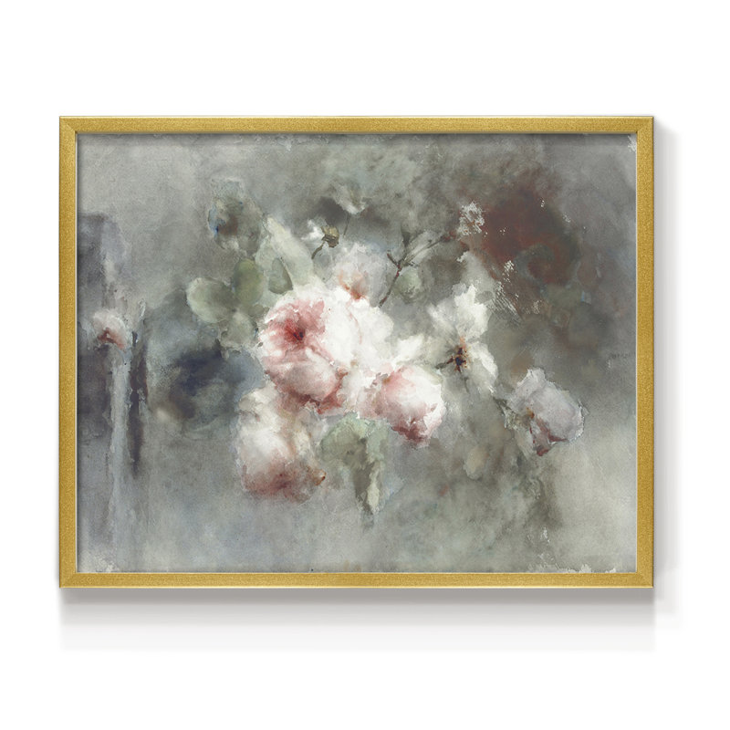 Motif floral rétro - impression encadrée, H 16 po x l 20 po, Doré