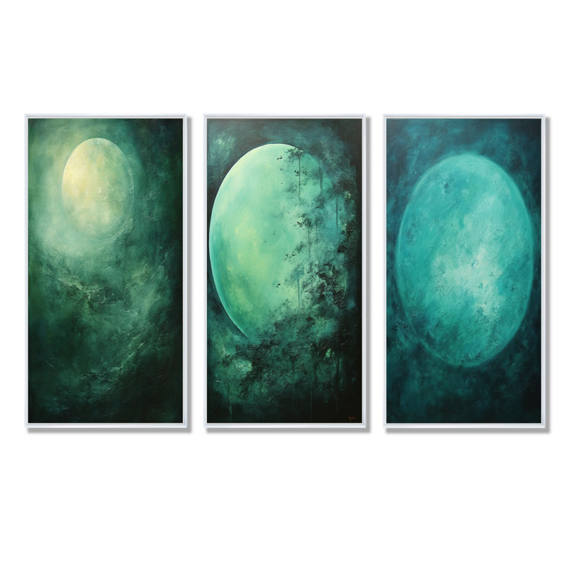 Jade Jewel Spooky Mooonlight Fog - Moon, impression d'art mural, ensemble de 4, Cadre flottant blanc, H 28 po x l 36 po