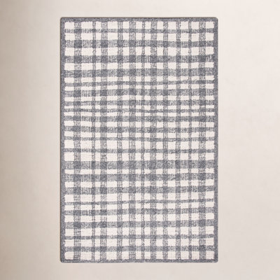 Ivory Black Hand-Tufted Plaid Rug