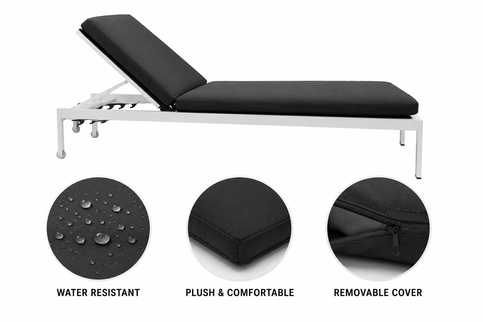 Aynura 25" Patio Chaise Lounge, White/Black