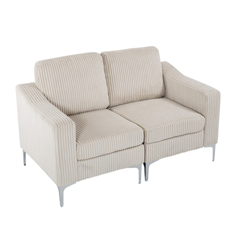 Velours côtelé modulaire à deux places beige, avec rembourrage de siège en mousse, dossier rembourré, pieds en acier, canapé sans étapes d'assemblage, sièges rembourrés, installation rapide