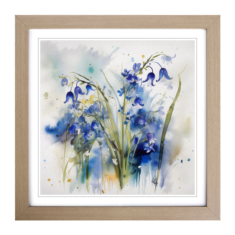 Bluebell Gestural Art No.1 - Framed Print, Oak
