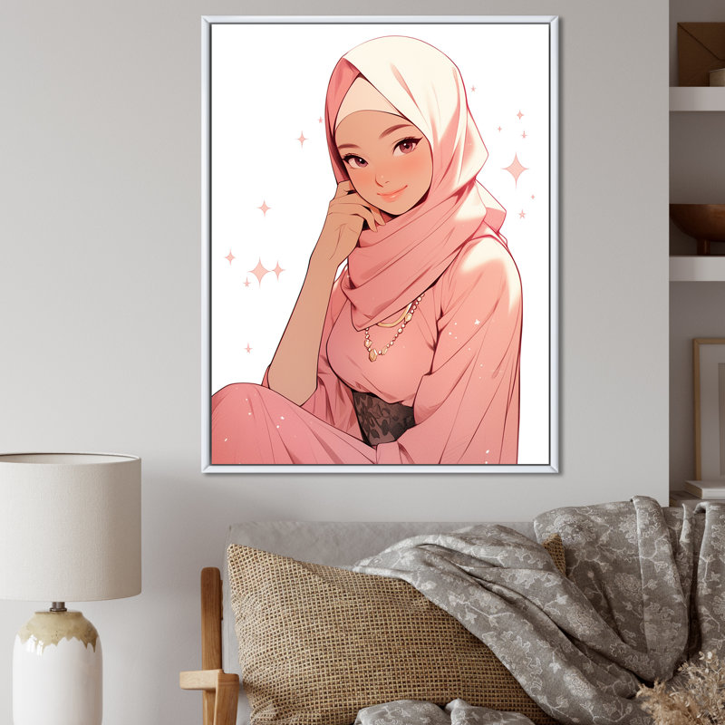Portrait d'une belle princesse Musulmane sur toile, H 32 po x l 16 po x P 1 po, Cadre flottant blanc