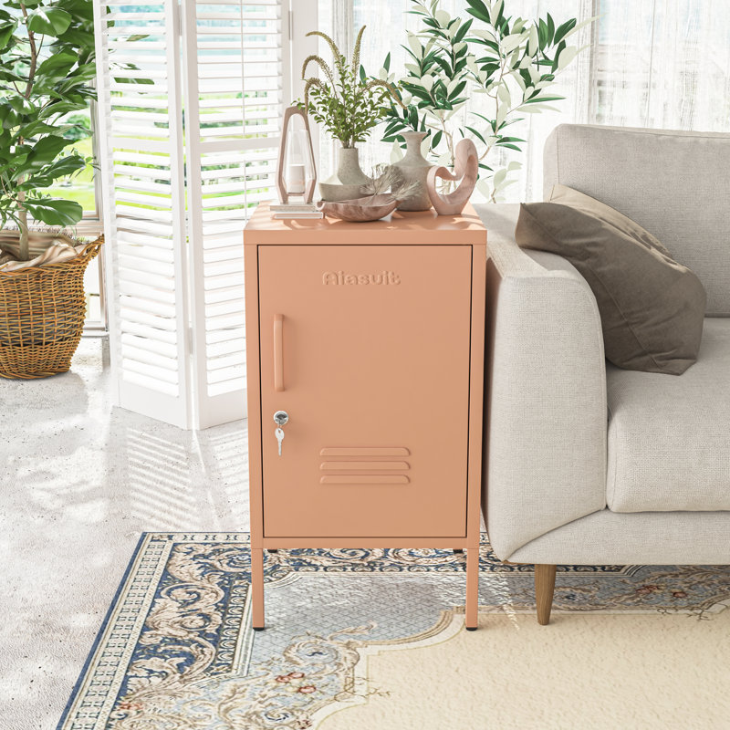 Union Single door End Table 2 Tier Narrow Side Table with Metal Frame Multifunctional Home Table Easy to Assemble Adjustable partitions Single Door Coffee Table