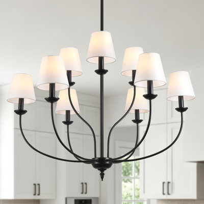 9‑Light Dimmable Classic / Traditional Candle Style Chandelier with Linen Cone Shades For Dining Room Living Room