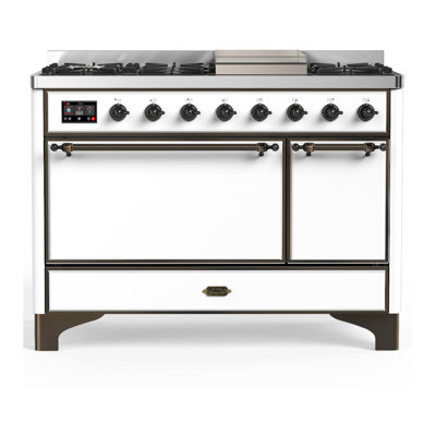 ILVE Majestic III Series 48 in. Dual Fuel Range with 5 Sealed Burners, Griddle, Frenchtop (Liquid Propane, Solid Door)