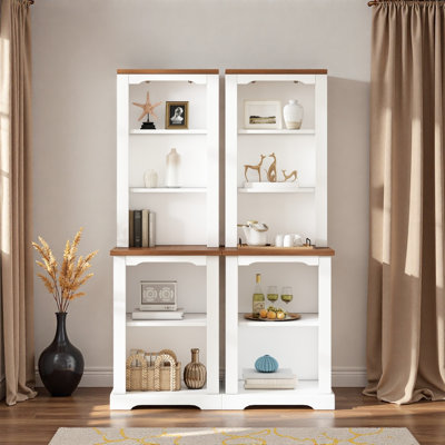 2-piece Elegant Freestanding Tall Display Bookcase With Open Storage, Curved Design And Anti-tip Device
