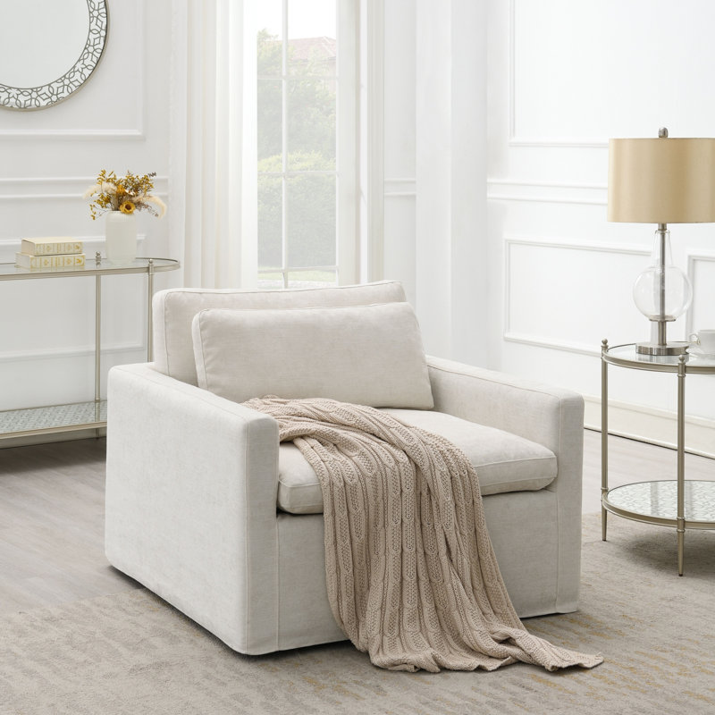 Fauteuil pivotant en tissu avec 1 coussin décoratif, Ivoire