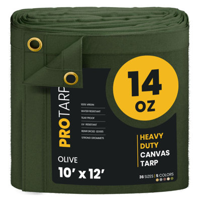 PROTARP Heavy Duty 14 OZ Water Resistant Canvas Tarp, UV Resistant Tarpaulin Cover with Rustproof Brass Grommets, Multipurpose for Canopy, Roof, Camping, Woodpile . (Olive )