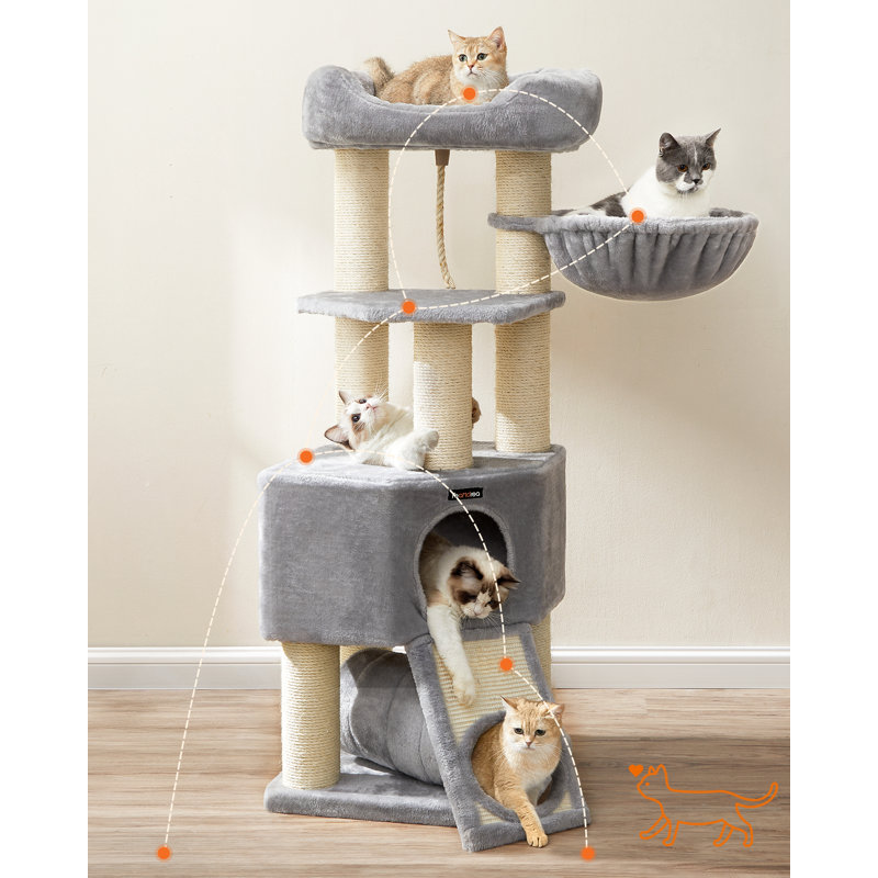 141cm H Cat Tree, Light Grey/Natural