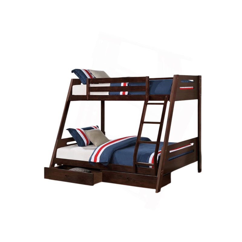 Lit escamotable transitionnel avec finition espresso et échelle à tiroirs sous le lit