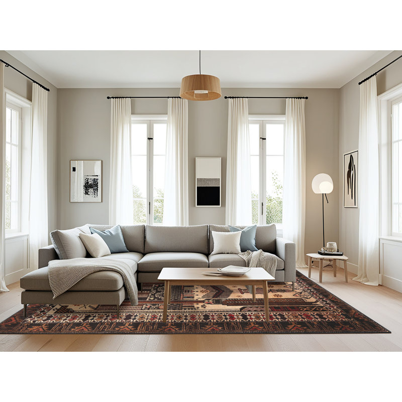 Tapis traditionnel de chocolat/chocolat foncé/beige, Rectangle 8 pi x 12 pi
