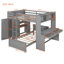 Lit mezzanine double multifonctionnel avec lit simple, bois massif, finition grise pour les espaces compacts