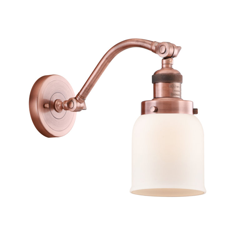 Applique murale 1 lumière 5 po Bell, Boîtier blanc mat, Ampoule à DEL rétro de 6 watts, Cuivre antique
