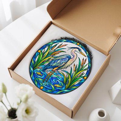 «Blue Heron and Cattails In St donned Glass», art mural sur toile