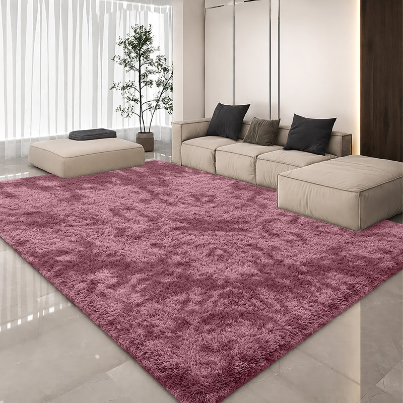 Luxury Plush Shaggy Area Rug & Runner, Soft Deep-Pile Non-Slip Living Room Carpet, Rectangle 50 x 80 cm, Pink/Lilac