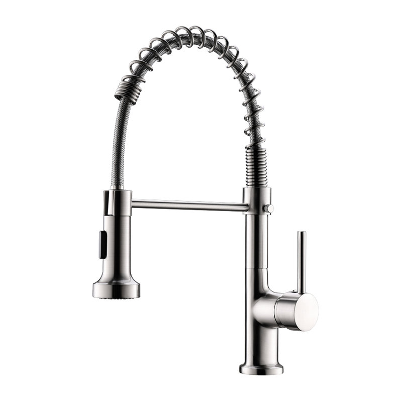 Contemporary Kitchen Sink Faucet With Pull Down , Brushed Nickel, 360 Rotation Design Nickel Spray, Single Handle, Rotatable For Use