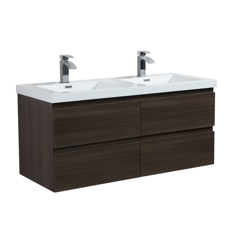 Ensemble de meuble-lavabo mural double 48 "Devingo, Chêne gris