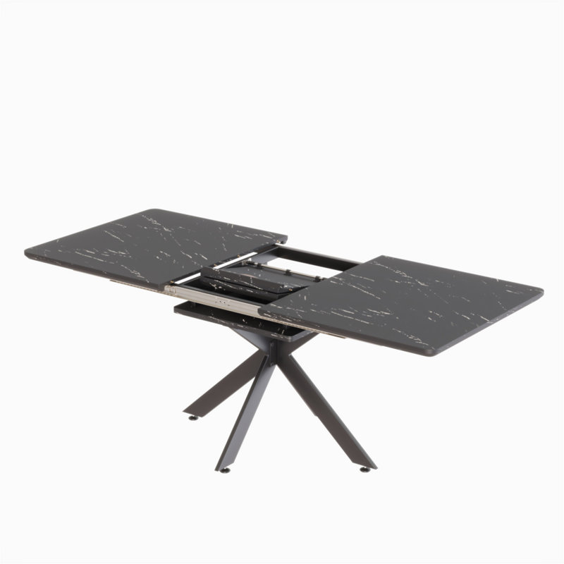62.4" Extendable 78.15"Very large Black Dining Table Modern Mid-Century Kitchen Table Set for Dining Room, party Table,Conference table,Black metal X shape Legs