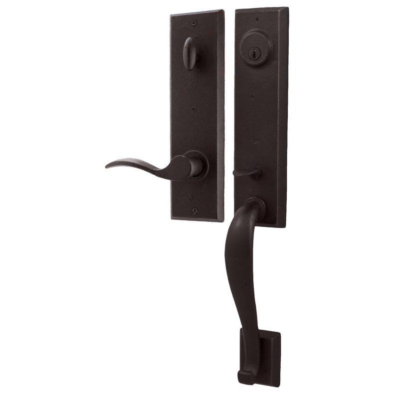 Poignée en bronze fondu avec pêne dormant cylindrique simple et porte et rosette, Bronze huilé, À gauche