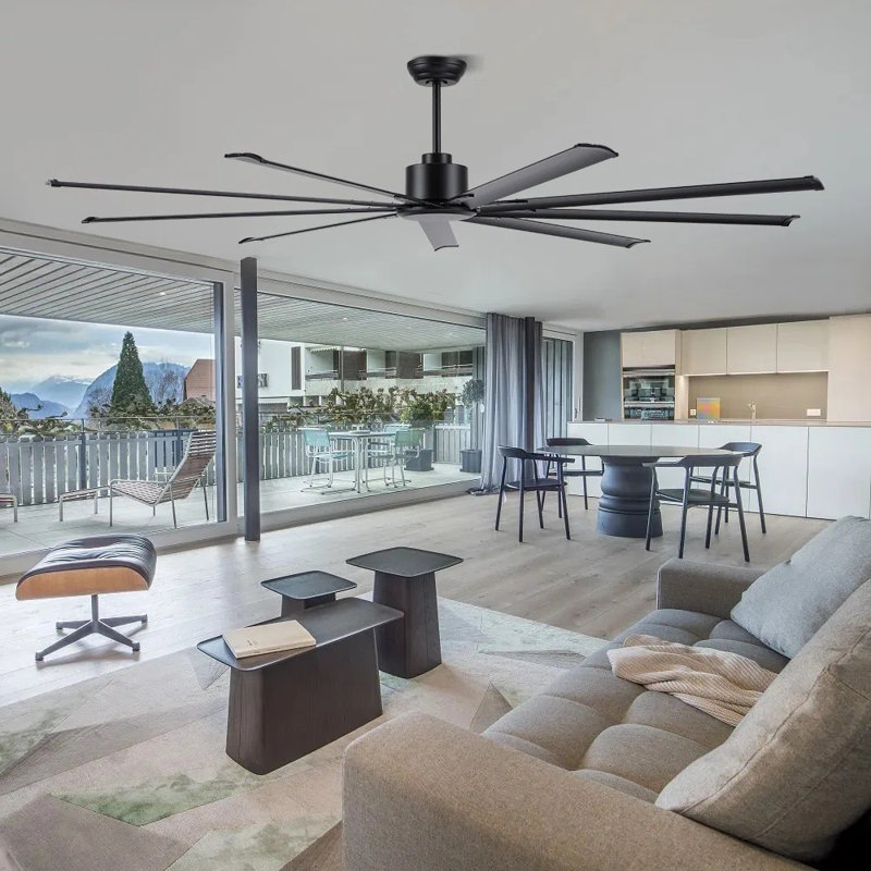  120" Industrial Ceiling Fan 9 Black Aluminum Blades 6 Speed With Remote Control Reversible DC Motor Home and Commercial Use