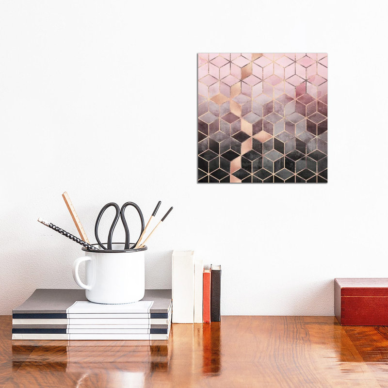Pink And Grey Cubes by Elisabeth Fredriksson - Wrapped Canvas Print, 30.48 cm H x 30.48 cm W, Black Framed