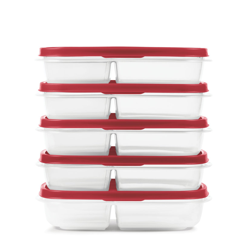 Contenants de préparation pour repas Rubfermaid EasyFindLids, 3 compartiments, 5,1 tasses, paquet de 5