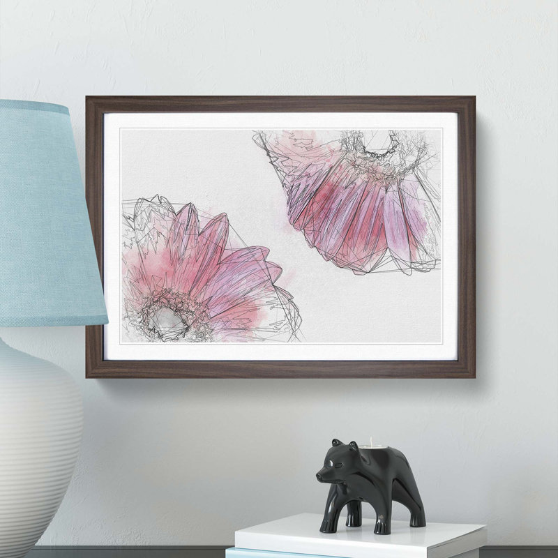 Two Spring Flowers in Pink in Abstract - Picture Frame Graphic Art Print, 27cm H x 36cm W x 2cm D, Walnut Framed