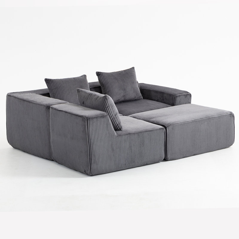 Canapé modulaire tout en velours côtelé, Gris