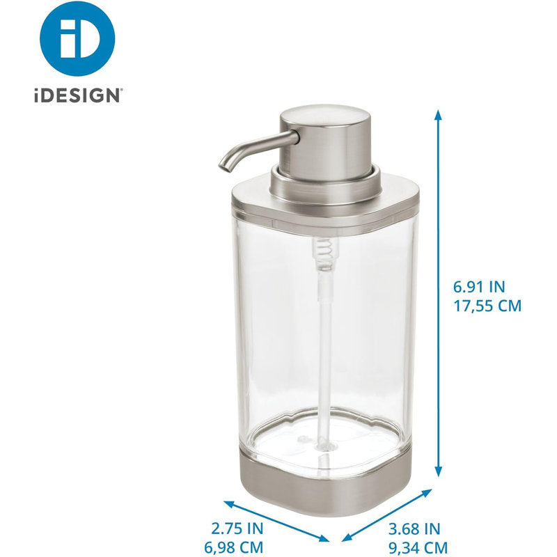 iDesign Hand Soap Dispenser - Refillable Liquid Soap Dispenser, Clear/Brushed Nickel