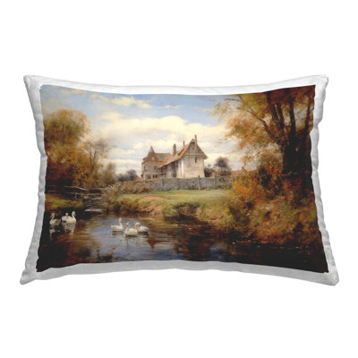 Ducks in Cottage River Decorative Printed Throw Pillow Design by Petal Prints Design