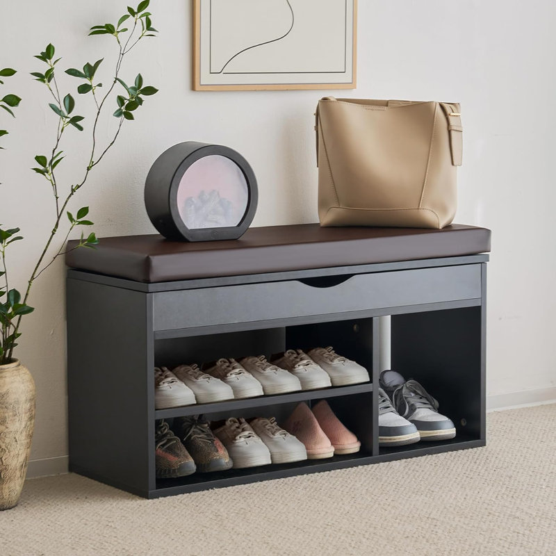 Banc de rangement pour 7 paires de chaussures, Noir