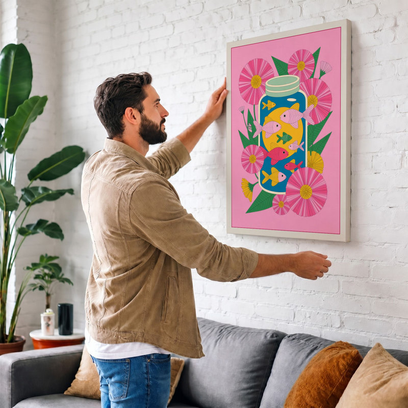 Cheerful Garden Friend Modern - Print, 24x16 - 61.0 x 40.6 cm, Taupe Border