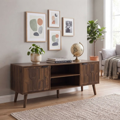 47.2‑Inch Mid‑Century Modern Walnut TV Stand, Paperclip‑Style Legs Entertainment Center with Storage & Cable Management for Living Room Bedroom