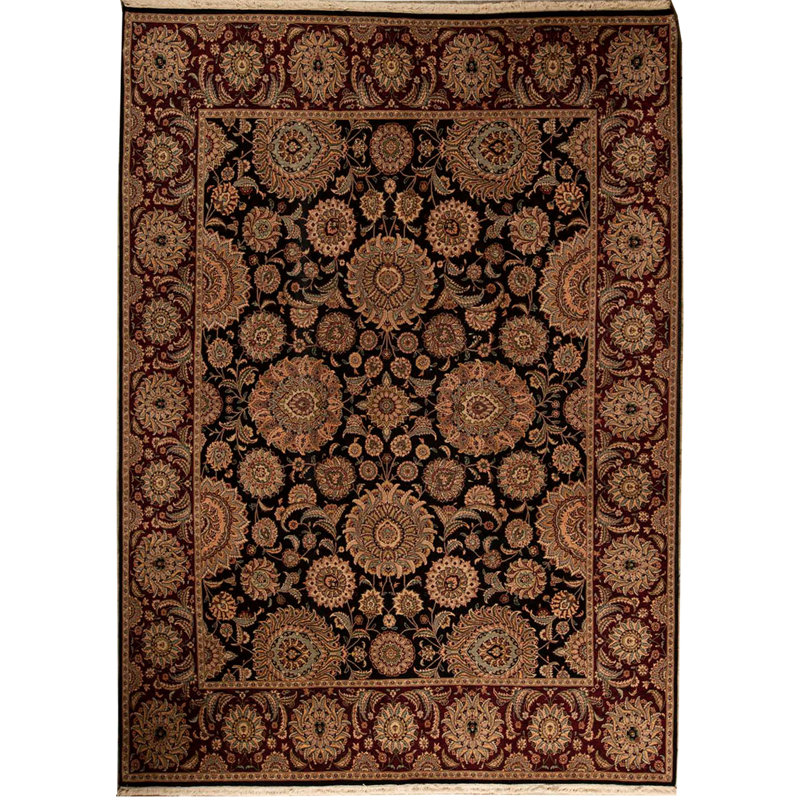 Tapis oriental en laine noué à la main noir / vin / brun Manchuria