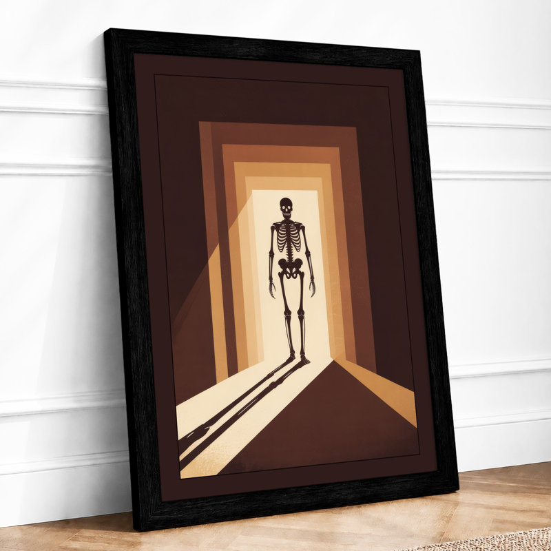 Skeleton in Doorway Modern - Framed Print, A3 - 42.0 x 29.7 cm, Black